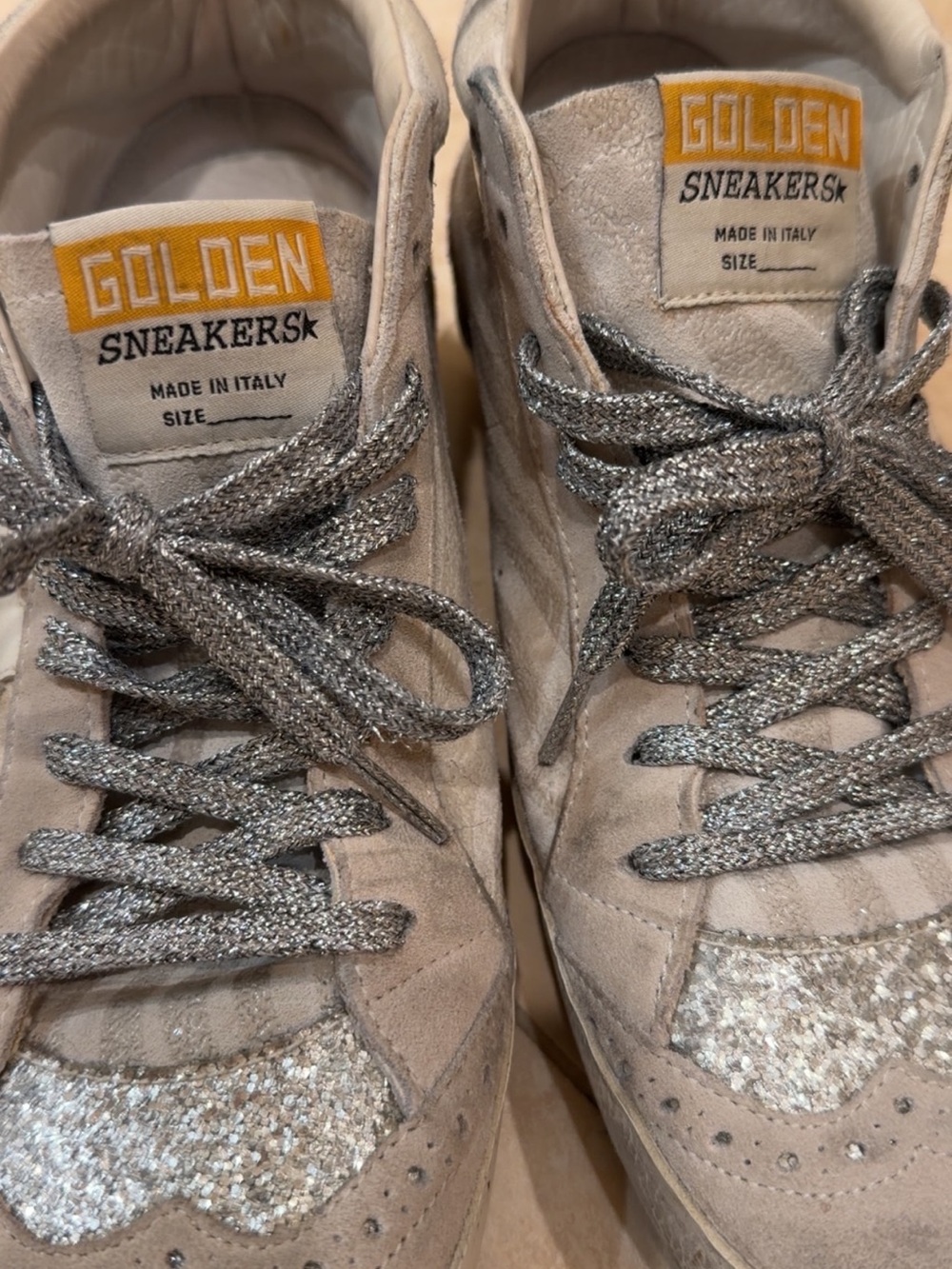 Golden Goose Mid Star Glitter Suede Sneakers Silver Metallic Made Italy - Picture 2 of 14